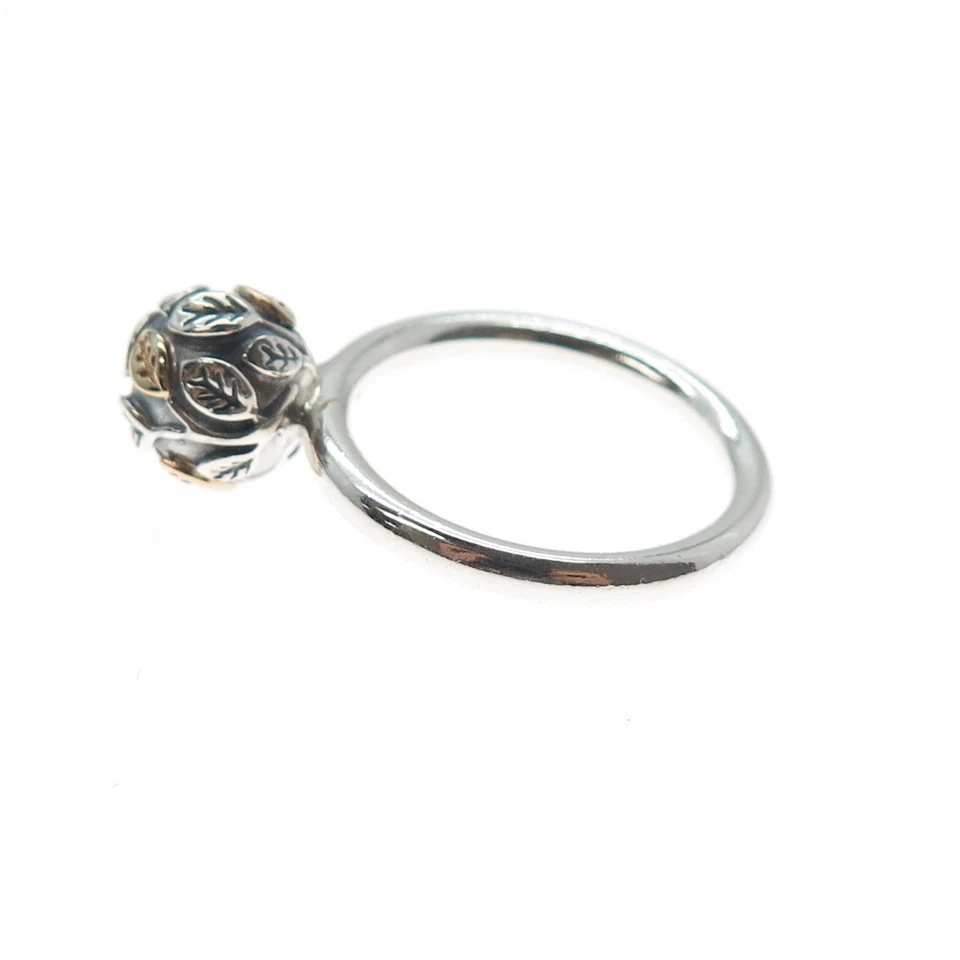 PANDORA 925 Sterling Silver & Gold Tree of Life Ball Bead Ring Size 9 - Image 4 of 4