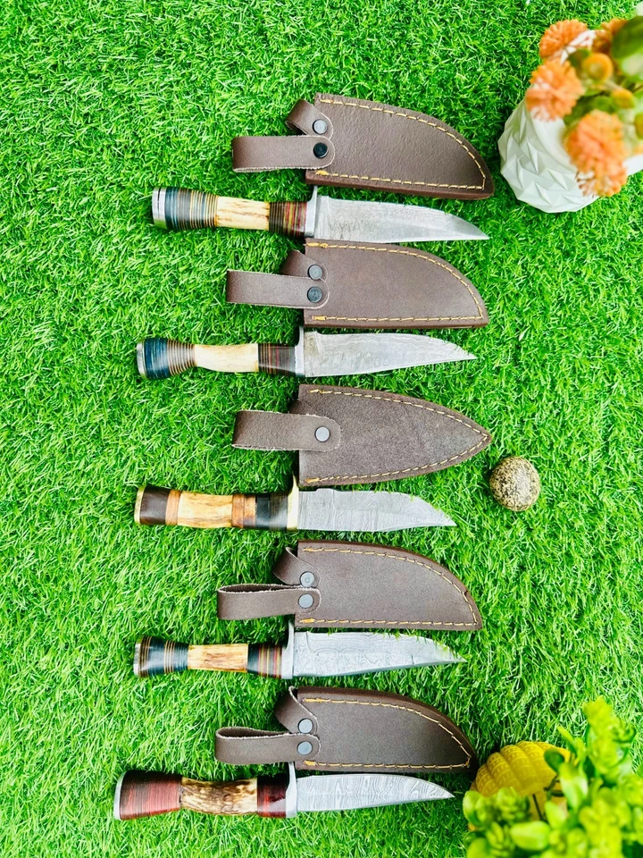 LOTE DE 5 PIEZAS, 8"" PULGADAS SKINNER Cuchillos de Caza Artesanales con Funda de Cuero Foto 2 de 4