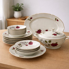 Cmielow Rose Floral Dinner Service Set 20pc Plates Bowls Tureen Platter Poland