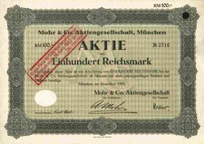 Mohr AG 1929 M&uuml;nchen Bad Neustadt Freiburg Schweinfurt 100 RM Mannheim S&auml;gewerk
