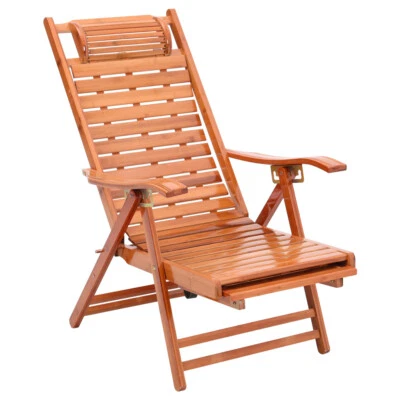 Bamboo Reclining Summer Garden Leisure Sun Lounger Deck Folding Chair Adjustable