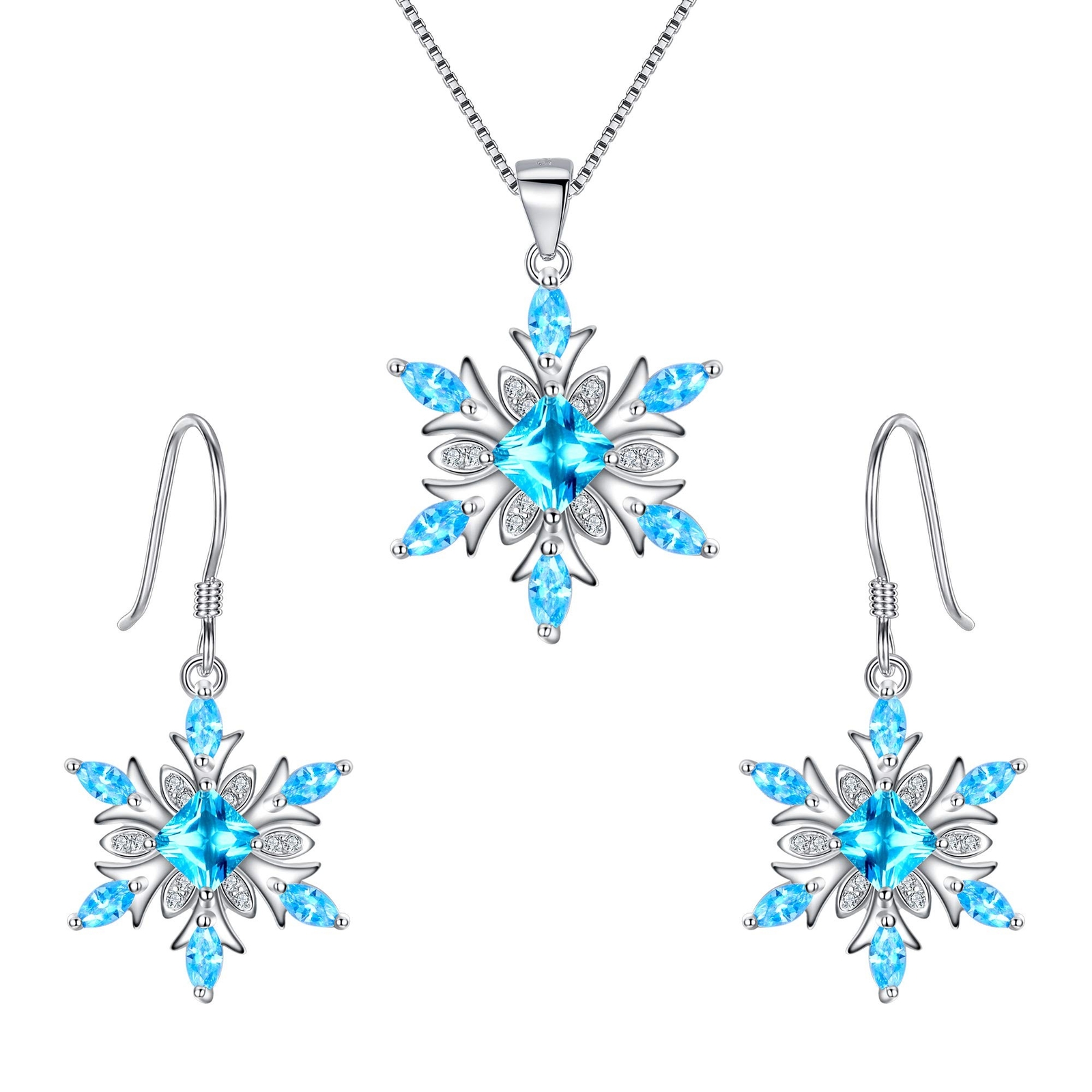 EVER FAITH 925 Sterling Silver Cubic Zirconia Snowflake Jewelry Set for Women  