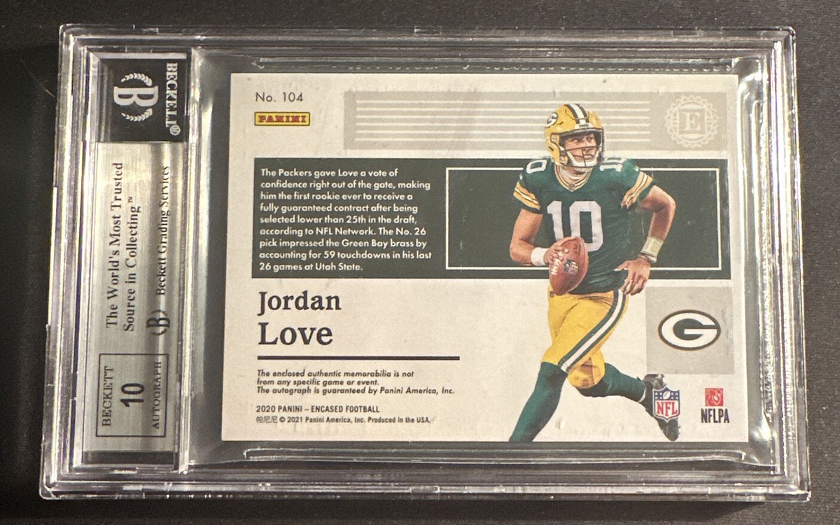 2020 Encased JORDAN LOVE SAPPHIRE 09/25 ROOKIE CAP PATCH BGS 9