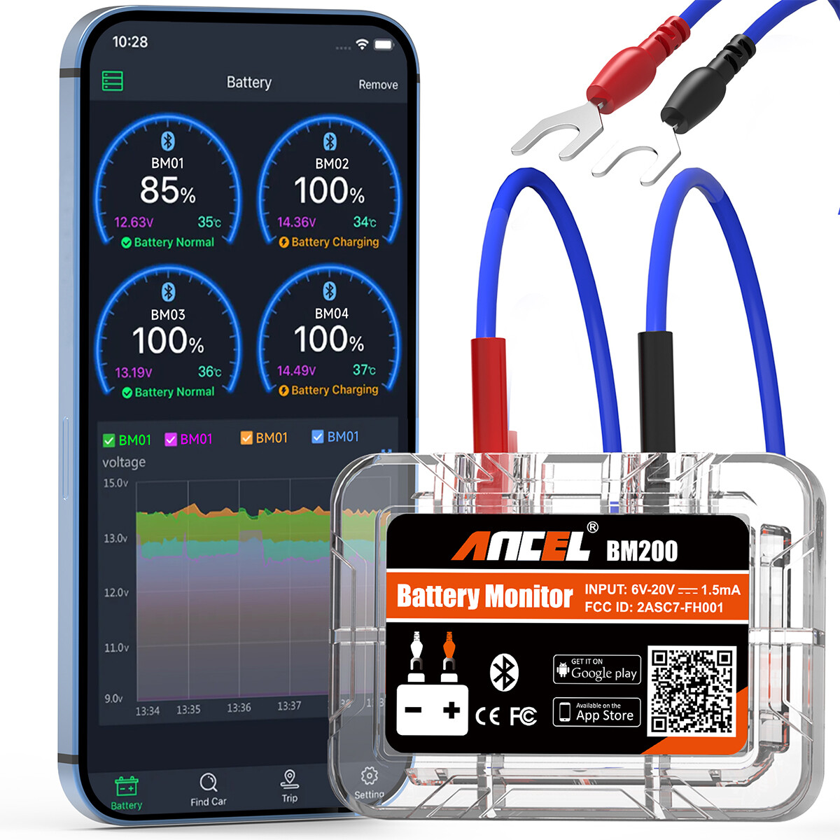 ANCEL BM200 Bluetooth Lithium Battery Monitor 12V For Car Battery