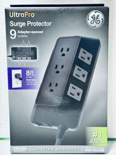 New GE Adapt 9-Outlet Surge Protector Power Strip, 8ft Braided Cord, Black