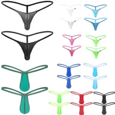 Mens Sexy Sheer Low Rise Pouch G-String Thong T-Back Jockstraps Bikini Underwear