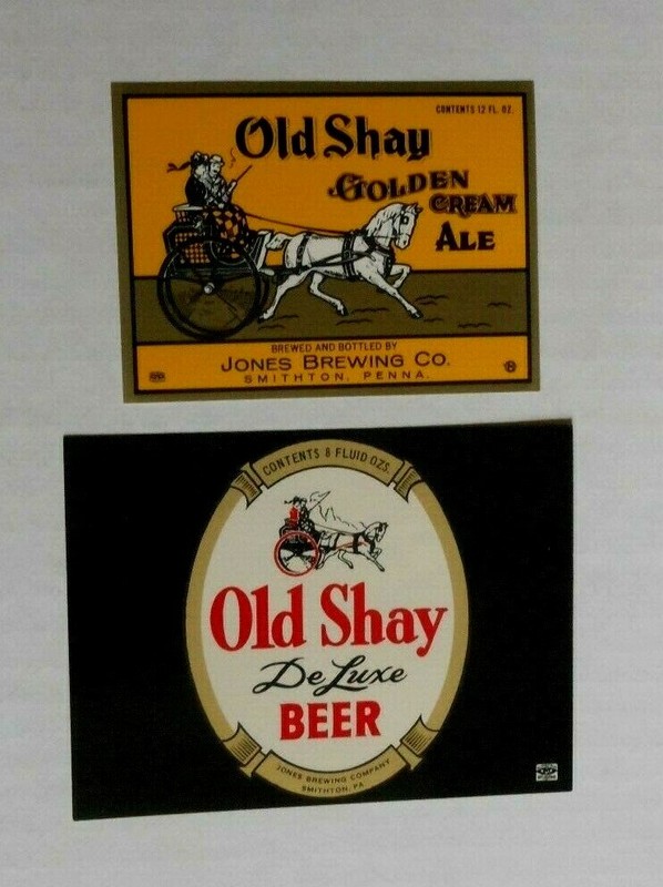 2 VINTAGE BEER LABELS "OLD SHAY CREAM ALE & BEER" JONES BREWING CO. SMITHTON, PA