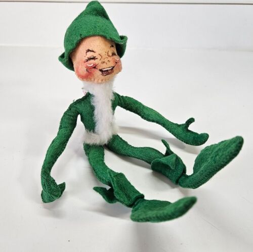 VINTAGE Annalee Mobilitee Green Poseable Elf Doll 1957 Christmas Shelf Sitter