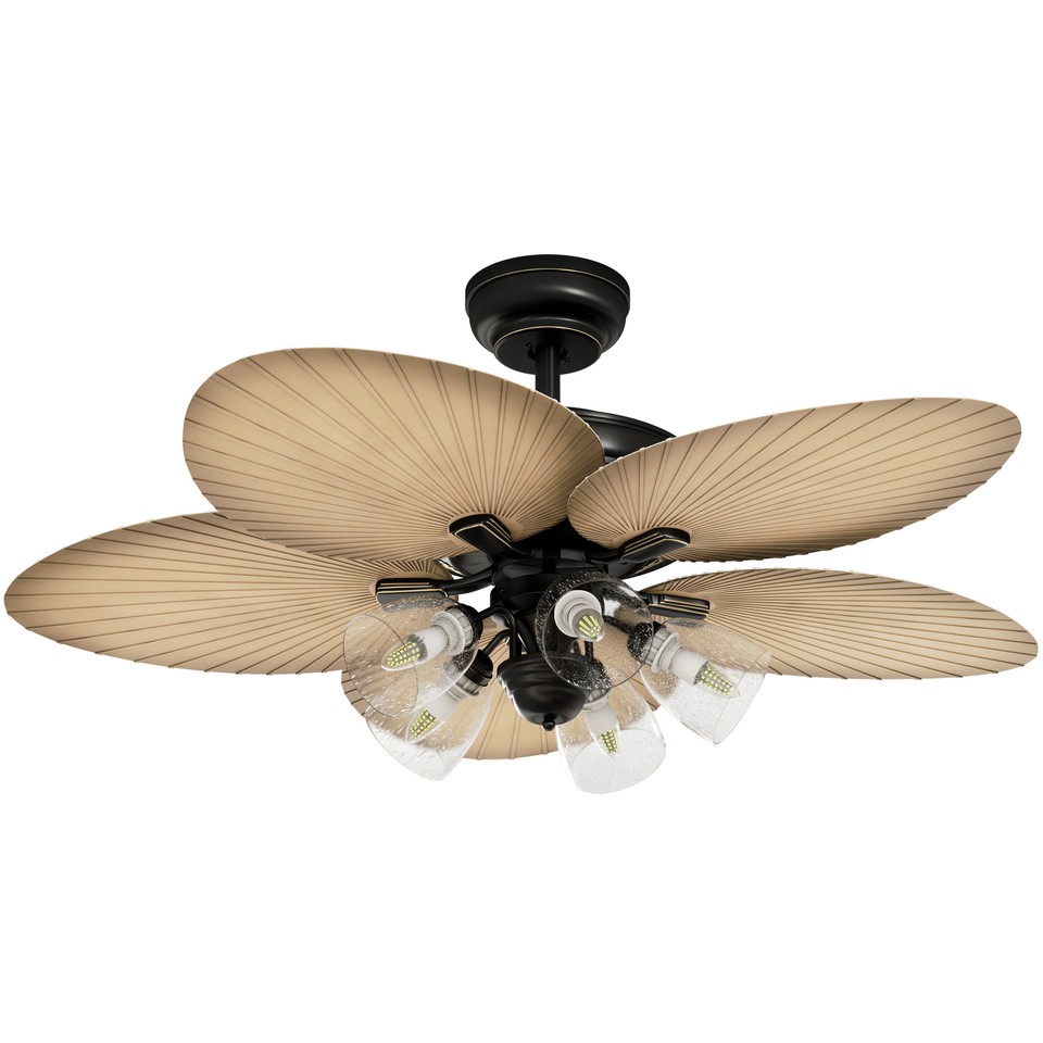 Ceiling Fan Light Palm Leaf Chandelier w/ Clear Seeded Glass Light Kit