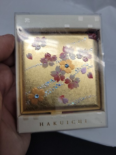 Hakuichi Japan compact mirror makeup womens gold leaf and enamel New In Box 5365 - Picture 5 of 16