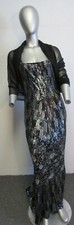 REEM ACRA black/sliver embellished spaghetti strap mermaid gown w/ shawl sz 8