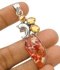 Solid Sterling Silver Pendant Dolphin Natural Copper Dolomite 925