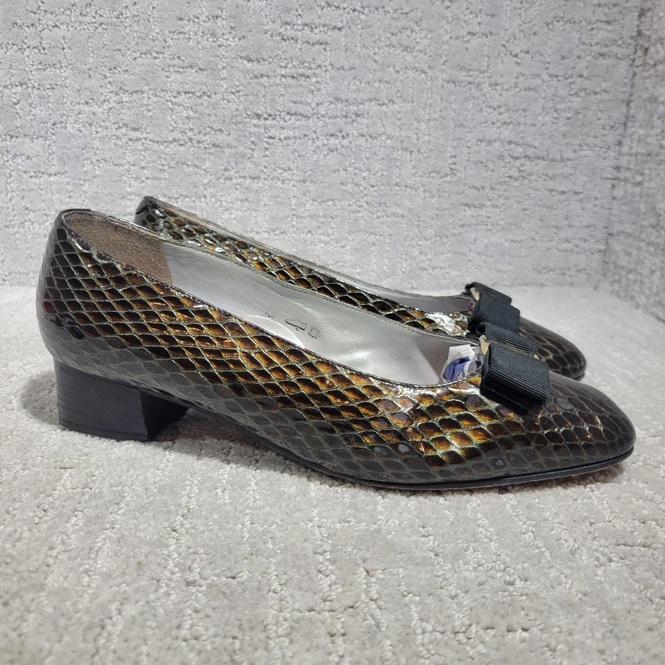 Alexandria Hecho en Italia Para Mujer Talla 7 EE. UU. Cuero Marrón Estampado Animal Tacones de Bomba Foto 4 de 4