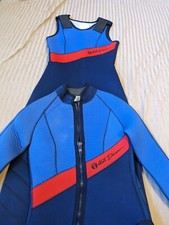U.S. DIVERS Womens MEDIUM Blue/Red Professional 5mm WETSUIT Long John Shorty NEW