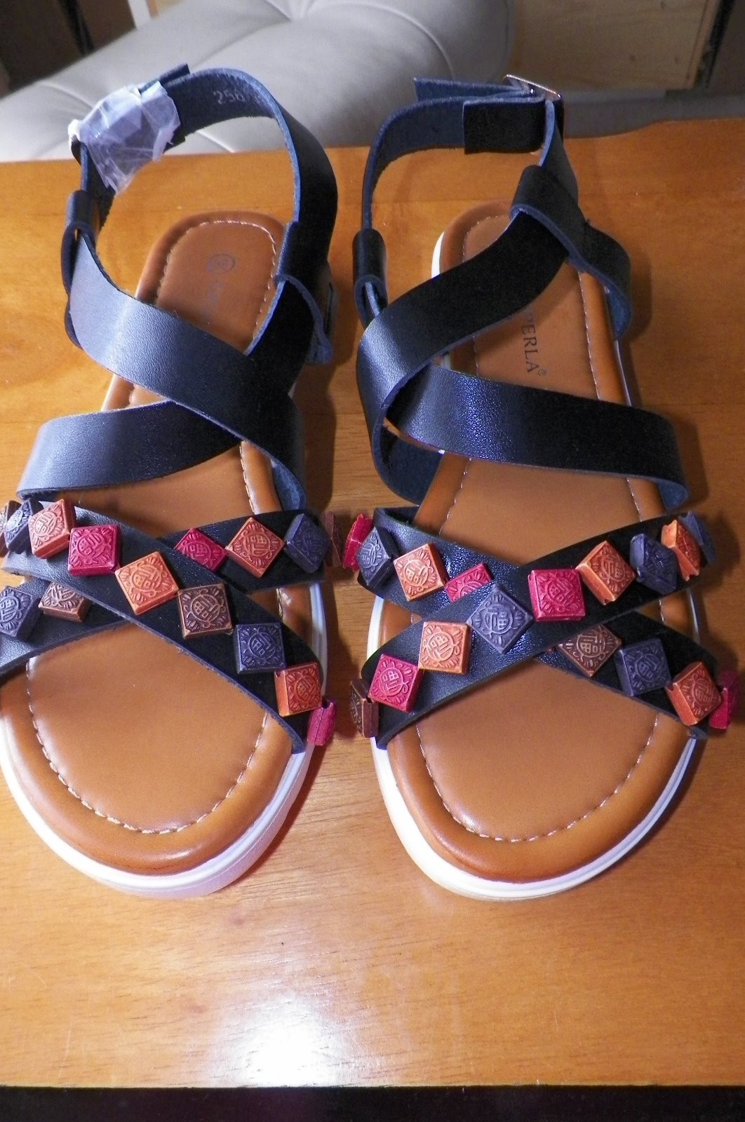Black stone-embellished sandals size 38 M (7.5)-image
