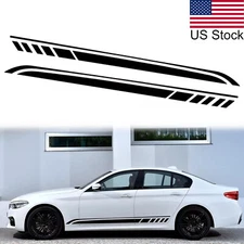 Universal 2x 81'' Black Sport Racing Style Stripe Side Body Skirt Decal Stickers