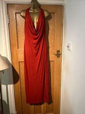 FENN WRIGHT MANSON LONG  RED EVENING CHRISTMAS DRESS PLUNGE COWL NECK SEXY XL