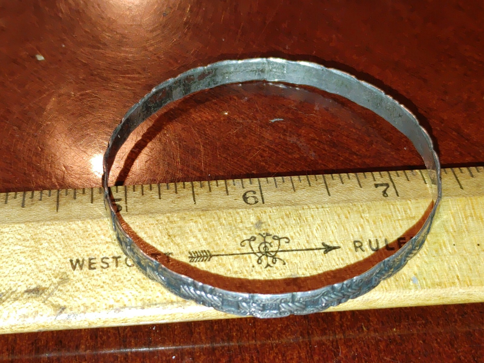 Sterling Silver Patterned Bangle Bracelet with He… - image 3