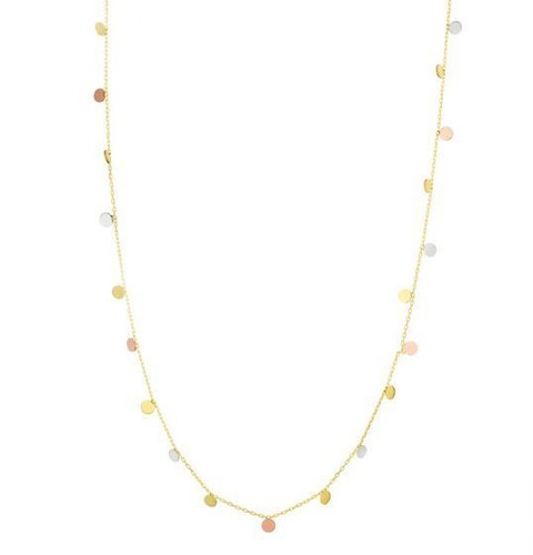 14K Tri-color Gold Dangling Circles Necklace, 18", Dainty Disc Chain, Women - Picture 8 of 8