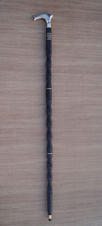 Solid Brass Handle Walking Stick Silver Fish Hand… - image 6