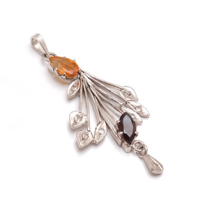 Elegant Natural Golden Citrine,Garnet 35 Ct Handmade 925 Sterling Silver Pendant