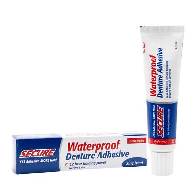 waterproof denture adhesive - zinc free - extra strong hold for upper, lower