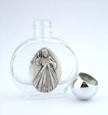 Divine Mercy Empty Screw Top Holy Water Bottle with Round Lid .5 Ounce Capacity