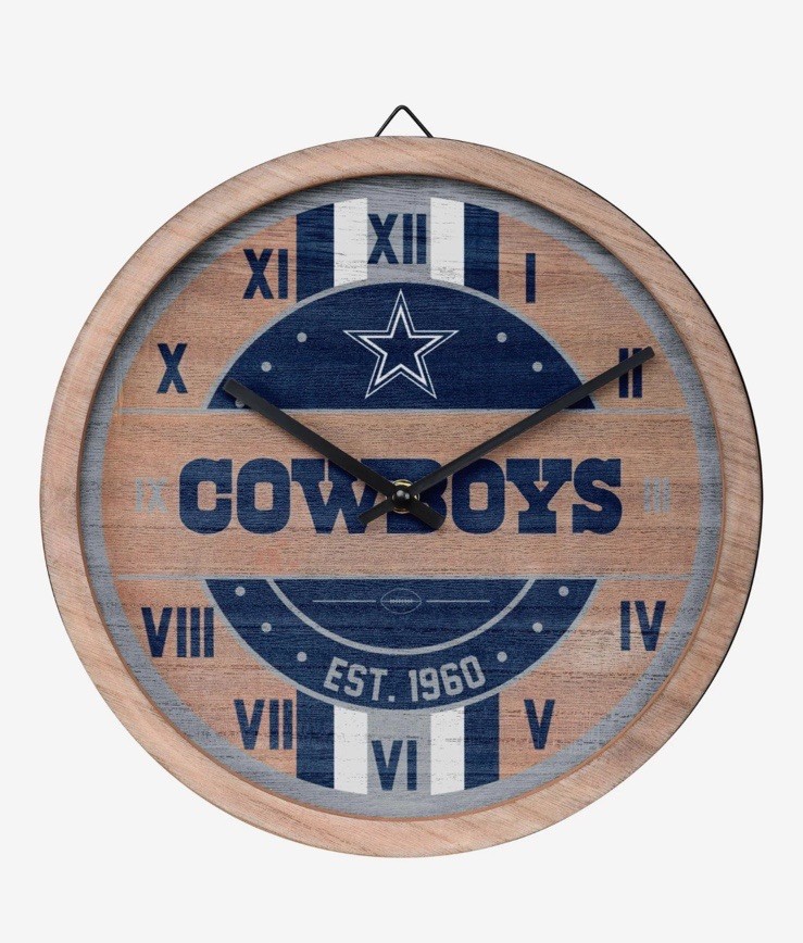 Dallas Cowboys FOCO Oak Barrel Wall Clock 12" NFL Man Cave New Football Wall Art