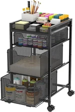 Rolling Utility Cart with 3 13.37"L*14.96"D*25.2"H, BLACK 