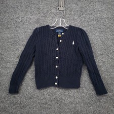 Polo Ralph Lauren Cardigan Girls 5 Youth Navy Blue Cable Knit Button Up Sweater