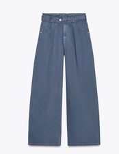 Zara Blue High Waist Paperbag Belted Trousers Size 12 6929/051