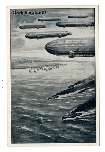 1915 Zeppelin Postcard ~ Airship Fleet on way to London. ~ Used ~ Free ship