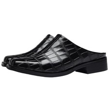 Fashion Men's Real Leather Slip On Slippers Club Square Toe Slides Casual Party