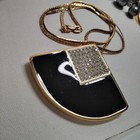 Rare GIVENCHY Black Enamel & Rhinestones Fan Pendant Necklace 32" — photo 1