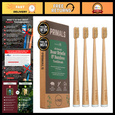 Eco-Friendly Boar Bristle Bamboo Toothbrush Set 4-Pack - Biodegradable, Plasti