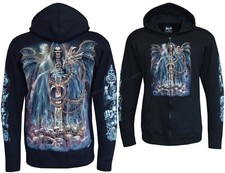 Grim Reaper Dragon Zip Hoodie Gothic Skull Fantasy Unisex Sweatshirt S-5XL