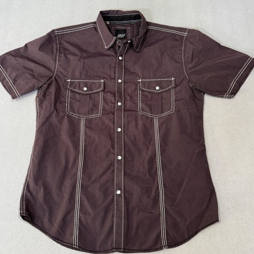 Various Artists Button Down Shirt Mens Medium Purple Pinstripe Contrast Stitch