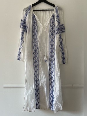 Haute Hippie 100% Cotton Embroidered Long Swim Cover Up Caftan Size S
