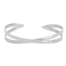 Silverly Silber gehammert Doppel Band Cross Over "X" Form justierbares Armband