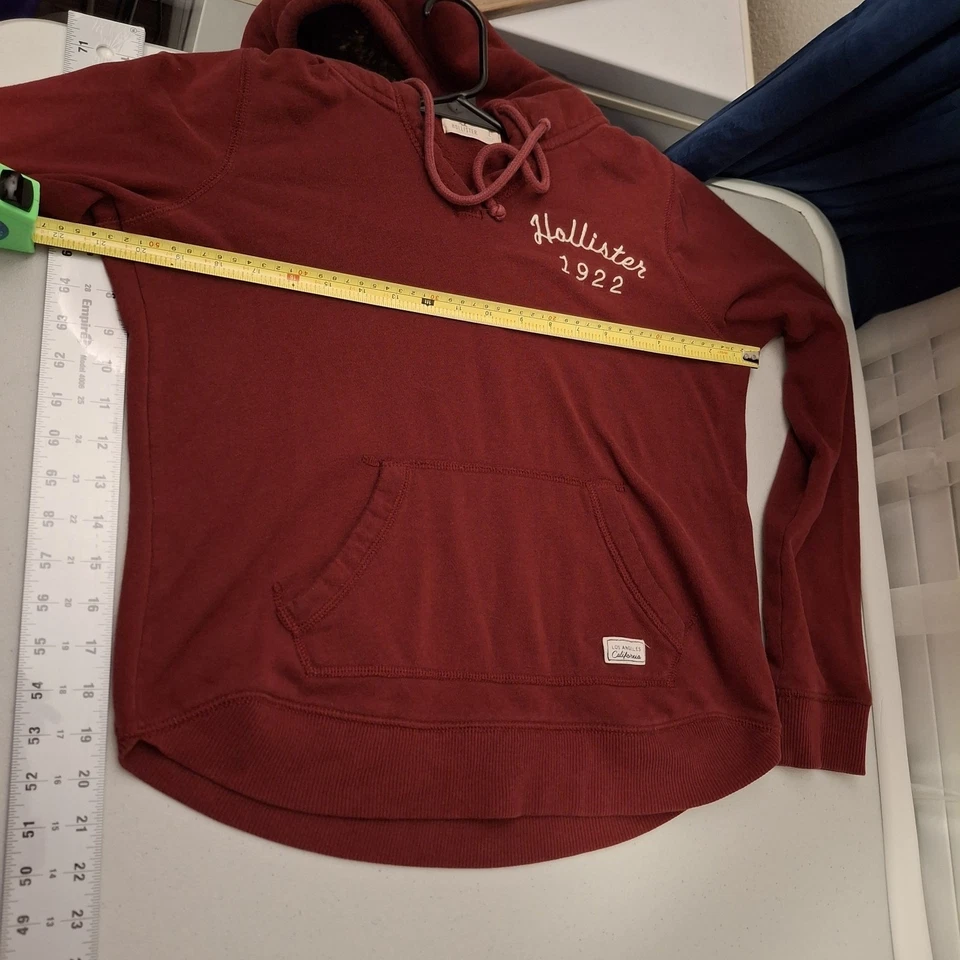 Sudadera con capucha Hollister grande borgoña de piel sintética bordada Y2K Preppy Foto 2 de 4