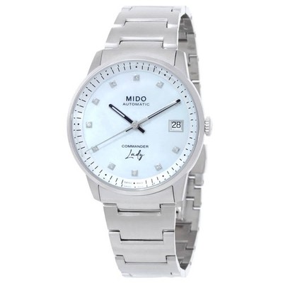Mido Commander Automatic Diamond White MOP Dial Ladies Watch M0212071110600