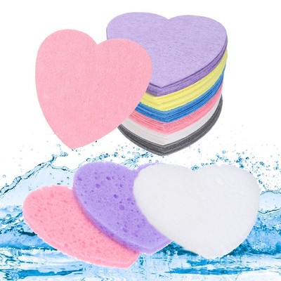 60 Count Compressed Facial Sponges Heart Pad Black White Blue Purple Pink Yellow