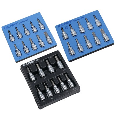 Hex Allen and Torx and Tamper Star Key Bit Set 3/8'' dr Socket H2 - H10 T10 - T5