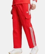 Adidas Originals Woven Cargo Pants Trefoil Logo Red White JN5446 Men’s L NWT