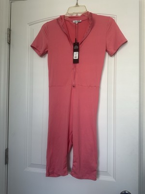 Fashion Nova Baby Got Back Romper Size M Pink Stretch Backside Accentuation 