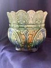 Vintage McCoy Majolica Jardiniere Planter Green Blue Drip Glaze Ceramic