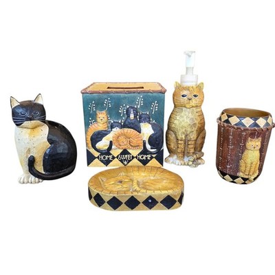 Country Cats Linda Spivey 5 Pc Bathroom Set Soap Dish Tissue Box Holder