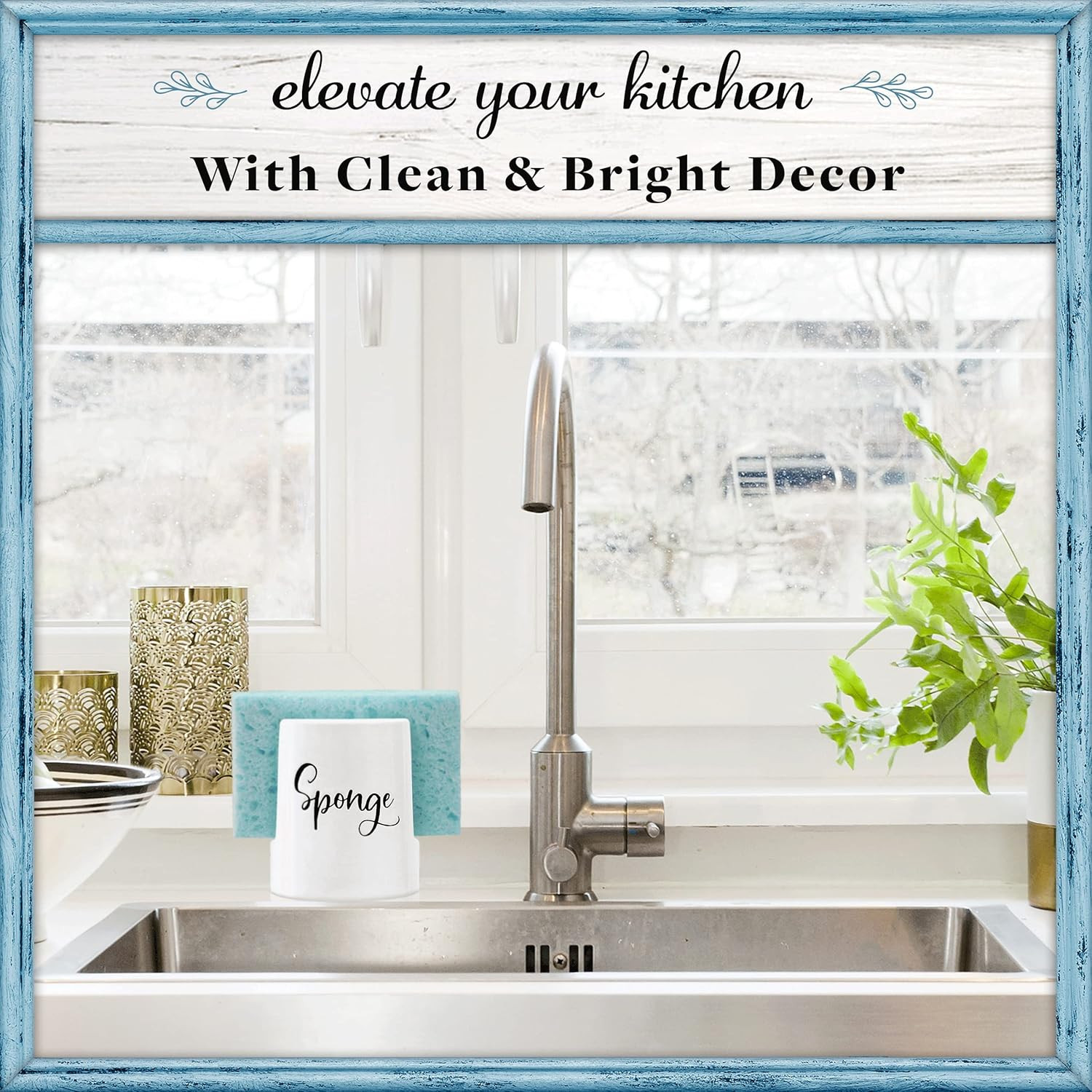 Sponge Holder for Kitchen Sink - Rustic Farmhouse Home & Kitchen Decor - White C