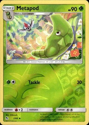 Pokemon Reverse Holo Metapod Hidden Fates 2/68 LP