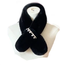 Women's Scarf Faux Fur Pull Through Flowers Faux Pearls Neck Warmer One Size